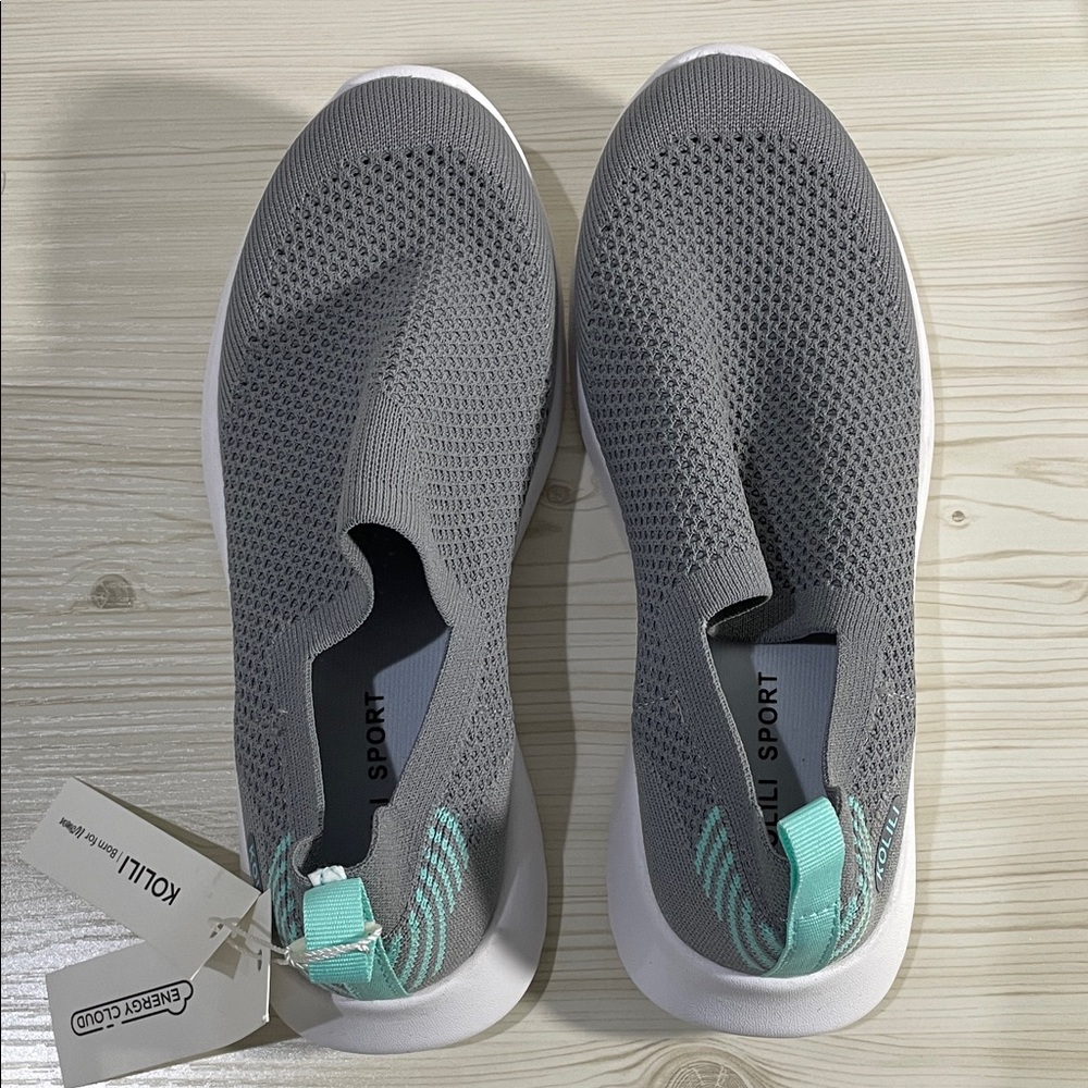 Gray and Teal Women's Slip-On Sneakers